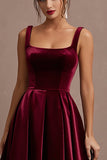 Burgundy Midi Velvet A-Line Holiday Party Dress