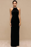 Sparkly Black Velvet Maxi Holiday Party Dress with Beading