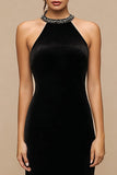 Sparkly Black Velvet Maxi Holiday Party Dress with Beading