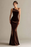 Dark Brown Velvet Mermaid Maxi Holiday Party Dress