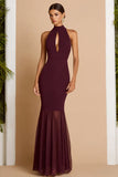 Burgundy Mermaid Maxi Wedding Guest Dress with Keyhole
