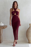 Burgundy Long Sheath Wedding Guest Dress with Keyhole