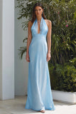 Sky Blue Long Mermaid Wedding Guest Dress with Lace