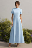 Sky Blue A-Line Maxi Wedding Guest Dress