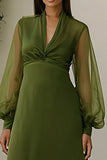A-Line V-Neck Long Olive Wedding Guest Dress