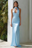Sky Blue Maxi Mermaid Wedding Guest Dress with Keyhole