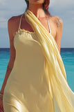 Simple Daffodil Neck Scarf Maxi Wedding Guest Dress
