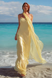 Simple Daffodil Neck Scarf Maxi Wedding Guest Dress