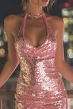 Sparkly Pink Sequin Bodycon Short Cocktail Dress