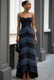 Navy Sweetheart Long Formal Dress with Fringes