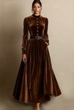 Dark Green A Line Velvet Long Holiday Party Dress with Belt