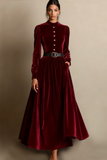 Dark Green A Line Velvet Long Holiday Party Dress with Belt