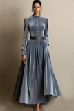 Dark Green A Line Velvet Long Holiday Party Dress with Belt