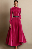 Dark Green A Line Velvet Long Holiday Party Dress with Belt