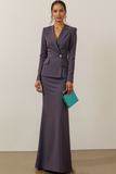Dark Grey 2 Piece Peak Lapel Mermaid Work Dress