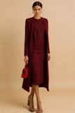 Red Notched Lapel Long Sleeves Blazer Coat