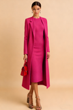 Red Notched Lapel Long Sleeves Blazer Coat