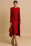 Red Notched Lapel Long Sleeves Blazer Coat