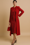 Red Notched Lapel Long Sleeves Blazer Coat