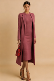 Red Notched Lapel Long Sleeves Blazer Coat