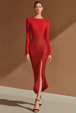 Sparkly Red Sequin Mermaid Long Evening Dress with Slit