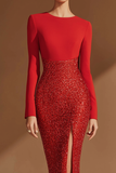 Sparkly Red Sequin Mermaid Long Evening Dress with Slit