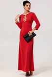 Red Sheath Keyhole Long Formal Dress with Sleeves