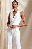 White 3 Piece Notched Lapel Business Suits with Sleeves