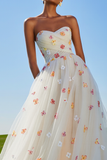 White A Line Sweetheart Long Floral Prom Dress with Appliques