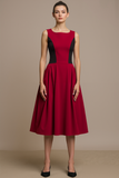 Burgundy Black Patchwork A Line Midi Formal Dress