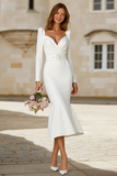 White Mermaid Long Sleeves Wedding Dress with Belts