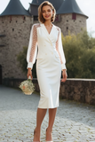 White Sheath Long Sleeves Double Breasted Wedding Dress