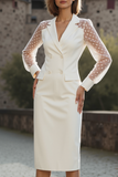 White Sheath Long Sleeves Double Breasted Wedding Dress