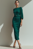 Emerald Green Sheath Long Formal Dress with Sleeves