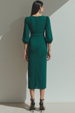Emerald Green Sheath Long Formal Dress with Sleeves