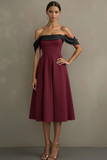 Burgundy Black Off the Shoulder A Line Midi Evening Dress