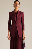 Burgundy Peak Lapel Slim Fitted Women Blazer
