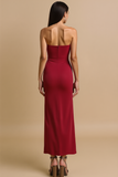 Burgundy Strapless Sheath Long Evening Dress with Bows