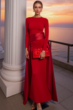 Red Mermaid Long Evening Dress with Side Cape