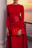 Red Mermaid Long Evening Dress with Side Cape