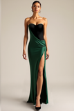 Emerald Green Sweetheart Mermaid Satin Long Formal Dress with Slit