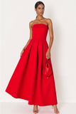 Red Maxi Strapless A Line Elegant Formal Dress
