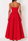 Red Maxi Strapless A Line Elegant Formal Dress