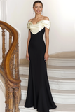 Black Off the Shoulder Satin Maxi Mermaid Formal Dress