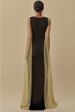 Black V Neck Maxi Mermaid Formal Dress with Side Cape