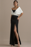 Elegant Black Maxi Sheath Formal Dress with Shawl