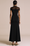 Black Maxi Illusion Neck Mermaid Formal Dress with Sleeves