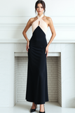 Black Maxi Sheath Keyhole Cross Halter Formal Dress