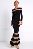 Stylish Black Maxi Mermaid Formal Dress with Sleeves
