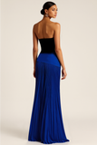 Royal Blue Strapless Pleated Maxi Mermaid Formal Dress